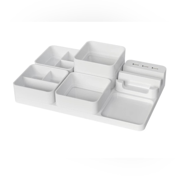 Simply Essential 7.1-Inch x 10.8-Inch USB Charging Desk Organizer in  White - Picture 7 of 7